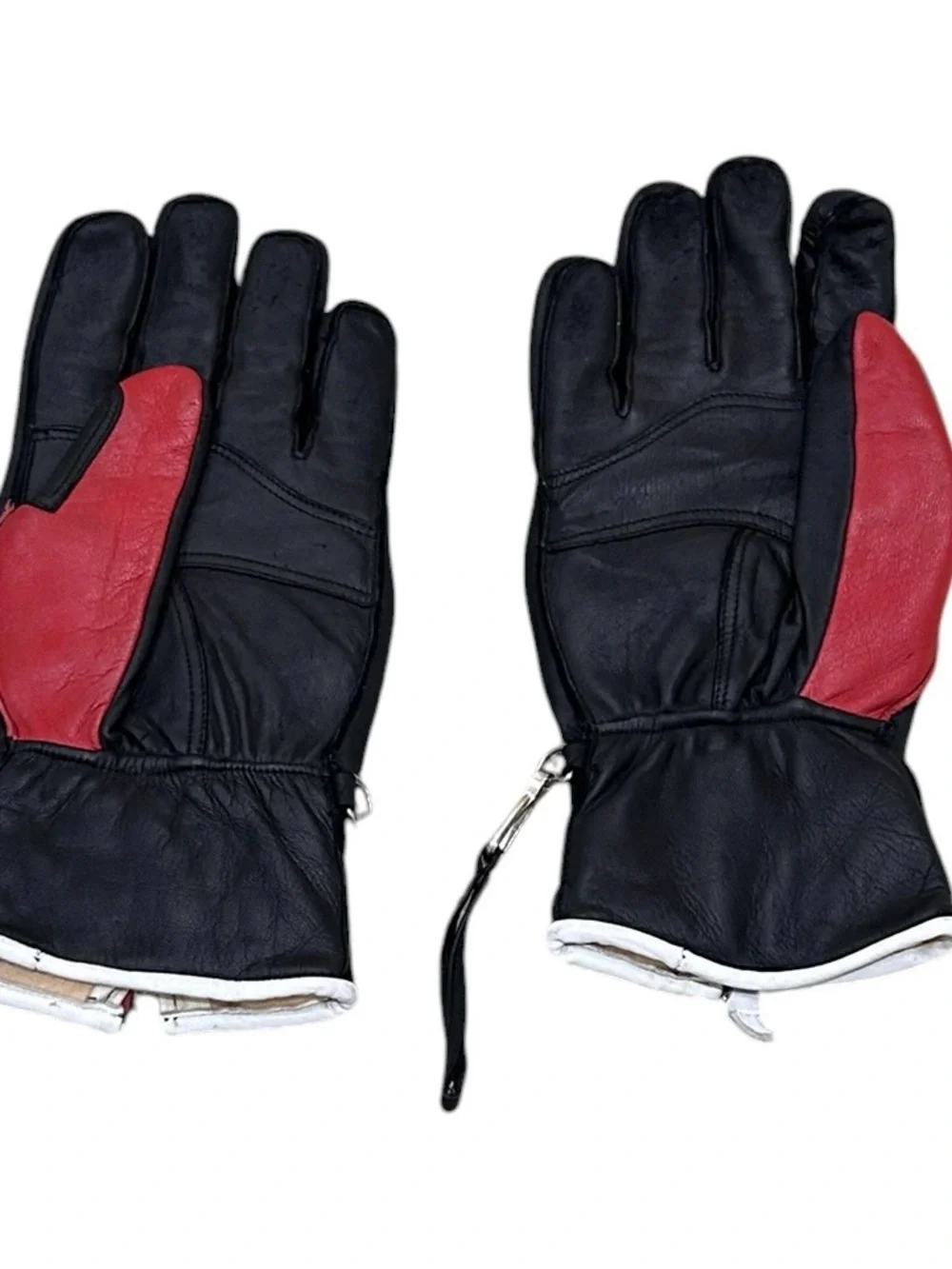 Al Sport Red black White Leather moto sporty Gloves Swiss Cross Detail zip sz 7
